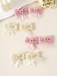 8 pièces/10 pièces Sets de pinces à cheveux élégantes et mignonnes en mousseline de soie avec nœud papillon, barrettes de cheveux minimalistes à la mode avec design de fleurs en strass brillant, convenant aux étudiantes, aux fêtes, à l'usage quotidien, pinces à cheveux, pinces à cheveux, épingles à cheveux, pinces à cheveux alligator, fournitures scolaires, accessoires nœud
