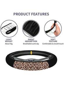 1pc Car Steering Wheel Cover With Leopard Print Pattern Decoration, No Inner Ring Design, Automotive Interior Accessories,Cheetah Print Car Stuff - Multicolor - View 3