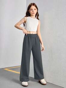 1pc Teen Girls Loose Solid Color Casual Outdoor Commute Simple Versatile Straight Leg Pants, Spring/Summer