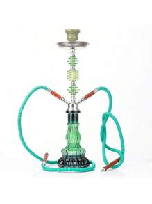 1 件跨境现货中号双管四管水烟壶，全套玻璃水烟管套装，带配件、水烟杆和烟斗，无需电力