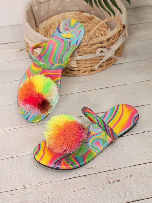 Sandalias planas de verano nuevas y coloridas para niñas, chanclas con clip de dedo en colores caramelo de moda