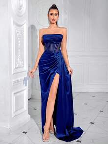 High-Grade Long Skirt Korean Velvet Tube Top Sexy Party Evening Dress Women's Dress - màu đen - Xem 2