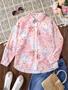 马卡龙色亚麻碎花衬衫，百搭宽松轻薄女式衬衫上衣