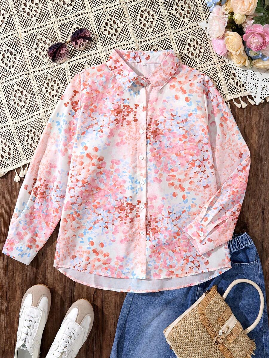 马卡龙色亚麻碎花衬衫，百搭宽松轻薄女式衬衫上衣