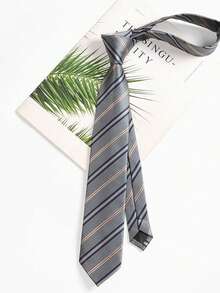 1 Pc Men's Casual Striped Polyester Necktie, Suitable For Formal And Business, Burgundy & Navy Stripe - Multicolor - View 11