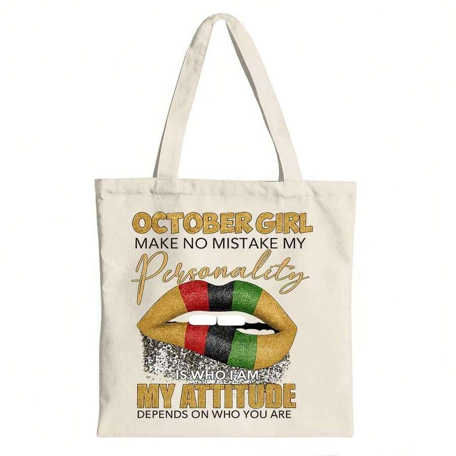 October Girl  Personality Reflects Identity, Attitude Varies By Who You Are Canvas Tote Shoulder Bag - Màu be - Xem 1