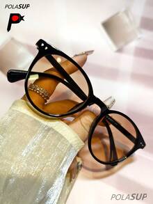 POLASUP 1pc Personalized Fashion Versatile Round Frame Fashion Glasses, Retro 60s Hong Kong Style Fashion Glasses For Women, New Fashion High-End Rivet Round Frame Fashion Glasses, Chic Minimalist Rivet Polarized Fashion Glasses, Classic European & American Style Round Shape Shades - 彩色 - 查看 1