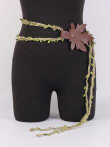 1 Set Green Leaf Handmade Woven Rope And PU Leather Buckle, Vintage Viking Market LARP Elf Forest Costume Roleplay Props DIY Strap Renaissance Period Accessories Halloween,For Summer Costume - A - View 3