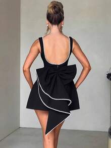Women's Pearl Bow Fashion Slim Short Skirt Backless Hot Girl A-Line Jumpsuit - 白色現貨 - 查看 2
