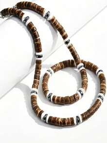 1pc Beach Style Personalized Hip-Hop Coconut Wooden Bead Necklace, Suitable For Men To Wear On Any Occasion