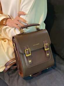 New Large Capacity Casual Mini Vintage Flap Backpack Multipurpose Shoulder Handbag, Christmas Gift For Women, School Backpack - Chocolate Brown - View 8