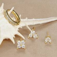 4 件 18K 镀金花朵圆形穿孔耳环套装 女士锆石朋克耳钉耳环首饰 情人节、妈妈、母亲节、礼物 - 4 - 查看 3