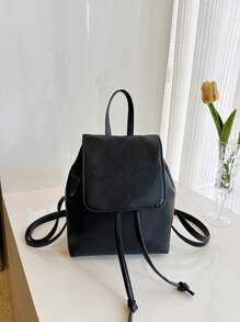 South Korea Large Capacity Pu Backpack Niche Simple Literary Style Bunches Drawstring Backpack Classic Holiday Travel Office Workers Suitable For Bags - Black - View 4