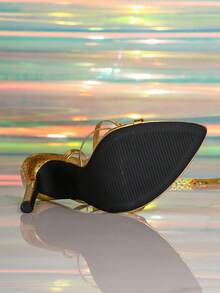 女士尖头星形交叉踝带细高跟凉鞋，优雅迷人的时尚派对，适合所有季节的金色正装鞋 - 金色 - 查看 7