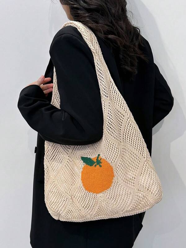 Summer Fashion Vacation Beach Bag, Elegant Khaki Women's Bag, Crochet Bag Women's Handbag, Lunch Bag, Shoulder Bag Travel Essentials, Cruise Essentials, Suitable For Daily Leisure, Vacation, Shopping And Clothing Matching Business Casual Women, College Students, Mother's Day Gifts Wedding Bride Bridesmaid Gifts