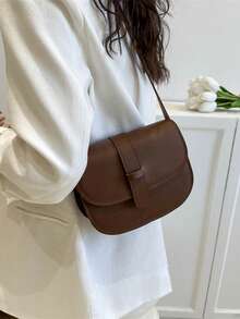 New Ladies Simple Retro Soft Surface Leather Saddle Crossbody Mini Small Bag - Coffee Brown - View 6
