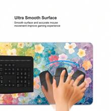 YUFZX 1 件装可爱花朵鼠标垫彩色花卉艺术鼠标垫大号桌垫带缝边防滑橡胶底座办公桌配件键盘垫适用于家庭办公室装饰桌垫 35.4x15.7 英寸可作为圣诞节、万圣节礼物送给女性朋友男性朋友