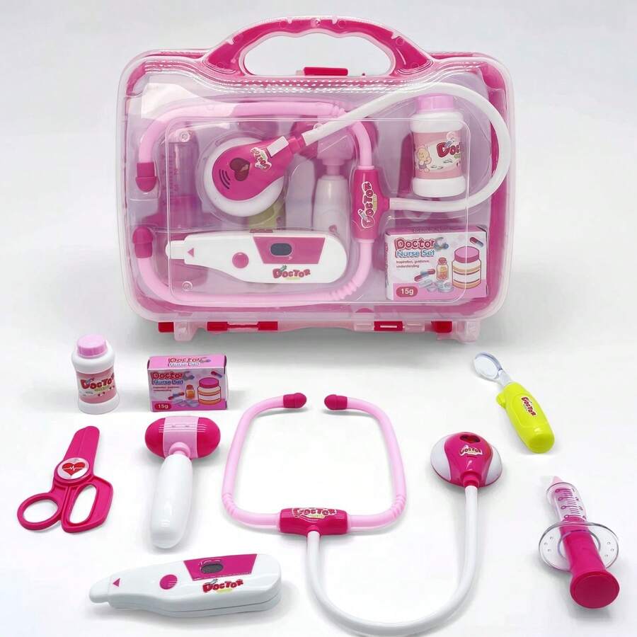 适合3-4岁儿童的医生套装，儿童医生游戏玩具套装，男女皆宜，包含听诊器和体温计的过家家医疗游戏套装礼物