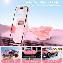 YWOR Pink Phone Holder For Your Car [Sturdy & Durable] [Powerful Suction] Dashboard Windshield Air Vent Car Phone Holder Hands Free Phone Mount For Car For IPhone Android, Pink Car Accessories - Hồng - Xem 3