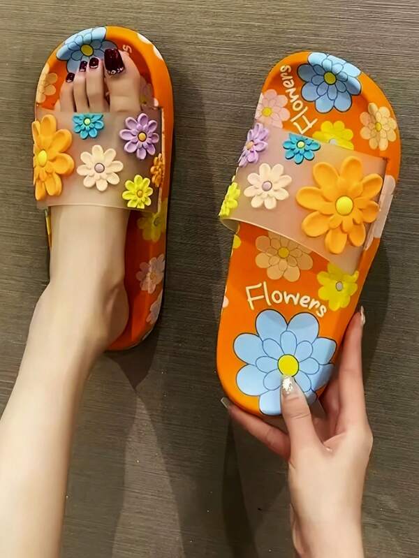 Modische Blumenmuster Pantoffeln für Mädchen, bequem für Innen- und Außenbereich für den täglichen Gebrauch, rutschfeste weiche Sohle Badezimmer Slides