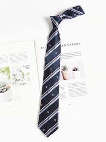 1 Pc Men's Casual Striped Polyester Necktie, Suitable For Formal And Business, Burgundy & Navy Stripe - Multicolor - View 23