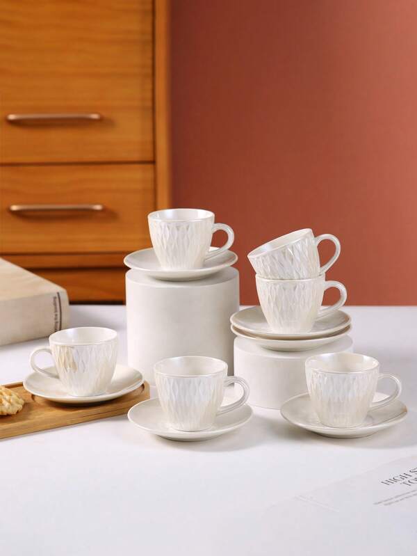 1 pieza [Juego de tazas de café de cerámica] Set de taza de café de cerámica | Estilo europeo, estética crema, esquema de colores perla, antideslizante, reutilizable, solo lavar a mano, taza de café turca. Perfecto para reuniones familiares, San Valentín y uso adulto.