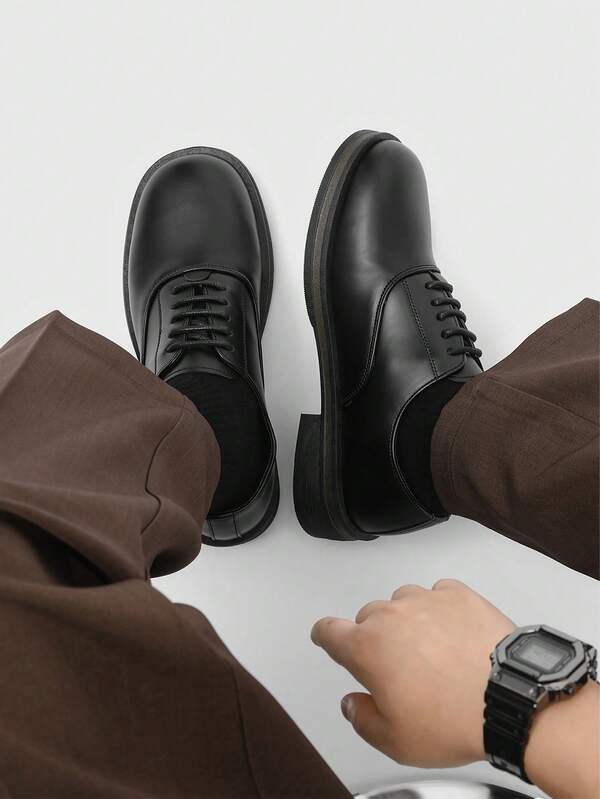 Herren Frühling/Herbst Britischer Stil Business Derby Schuhe, Quadratische Zehenform Lederschuhe mit niedrigem Schaft, Schuhe mit dicker Sohle und Absatz, vielseitig einsetzbar für Pendeln, Hochzeit
