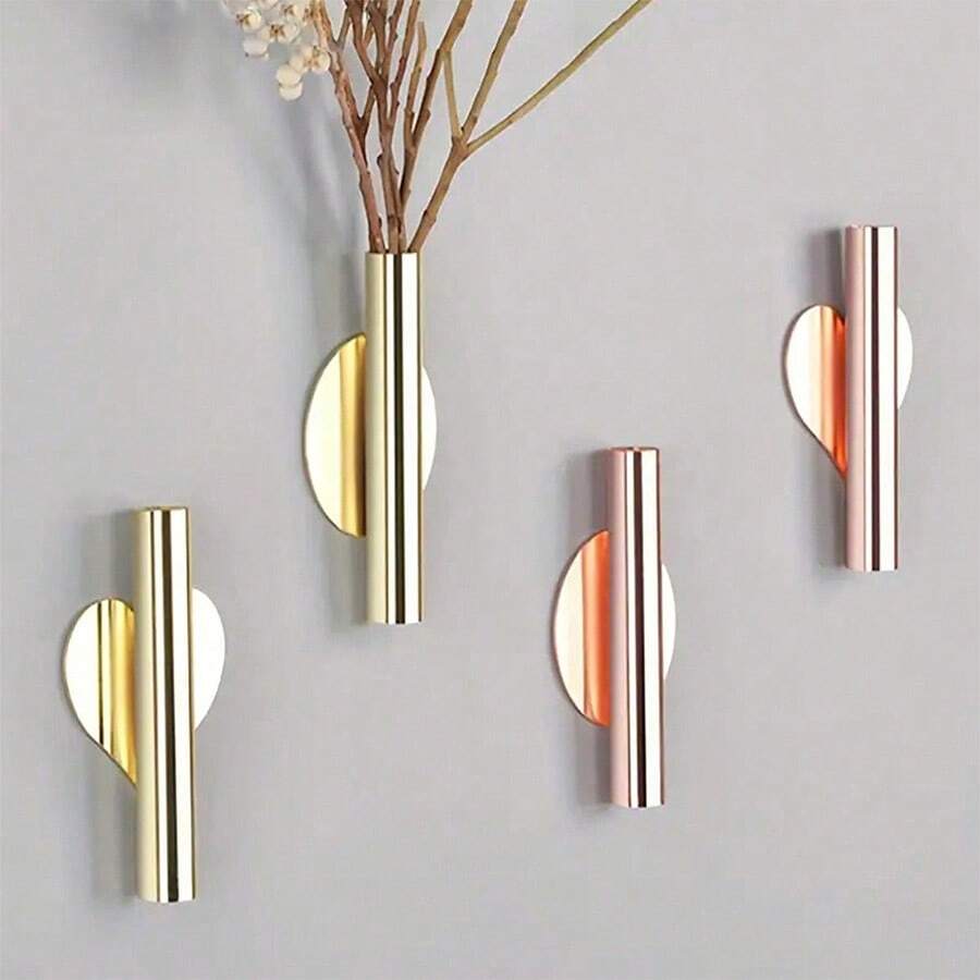 1pc Wall Pasted Flower Tubes, Dry Flower Vases Without Holes, Heart-Shaped Vases For The Living Room, Nordic Staircase Wall Decoration - Multicolor - View 1