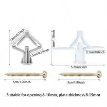 Hollow Wall Anchors, Butterfly Expansion Anchors With Screws, Drywall Screws, Zinc Alloy Expansion Plug Screw Set, For Drywall, Curtain Wall, Plaster Hardware Plugs, Ready To Install! - Multicolor - View 2