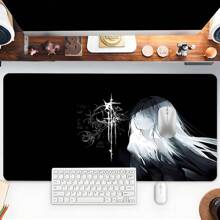 YUFZX 1 件装黑色动漫鼠标垫酷女孩鼠标垫大号桌垫带缝边防滑橡胶底座桌面配件键盘垫适用于家庭办公室装饰桌垫 35.4x15.7 英寸可作为圣诞节、万圣节礼物送给女性朋友男性朋友 - 黑與白 - 查看 2