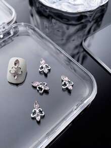 25/50/10 Stück Legierungs-Silber Schmetterling Biene Herz Schleife Nagel Dekoration mit glitzernden rosa Strass-Sternflügeln und geometrischem Muster, 3D exquisite DIY Nagelschmucksteine für Acryl-Nägel, Handyhüllen, Schuhe, Kleidung, Taschen und Bastelarbeiten - Verschiedenfarbig - Übersicht 11