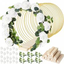 15 Pcs Metal Floral Centerpiece Table Decorations Hoop Centerpiece With Stand Gold Centerpieces For Table 15 Wooden Holders 30 Artificial Flowers 30 Leaves For Wedding DIY Craft Decor(12 Inch,White)Halloween - 粉色 - 查看 5