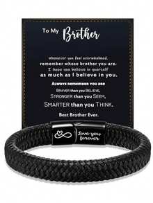 To My Son Inspirational Bracelet Gift From Mom Dad Always Remember You Are Braver Braided Leather Bracelet For Teen Boy From Mother, Adjustable,To Son Gift, Christmas Gift - Black - View 3