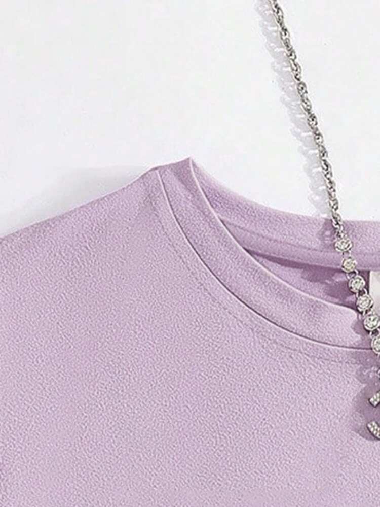 Teen Girls Attitude Teddy Print, Short Sleeve Soft Tee, Casual Street Wear Summer, Girls Tops - Purple - View 4