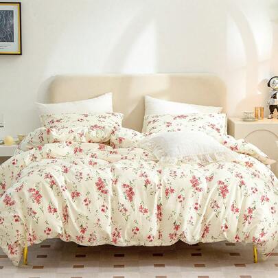 3pcs Floral Bedding Set, Vintage Pink Flower Pattern Duvet Cover, 100% Polyester Botanical Floral Bedding, Pastoral Style Floral Bedding Set, Includes 1 Duvet Cover And 2 Pillow Shams, Comforter Not Included
