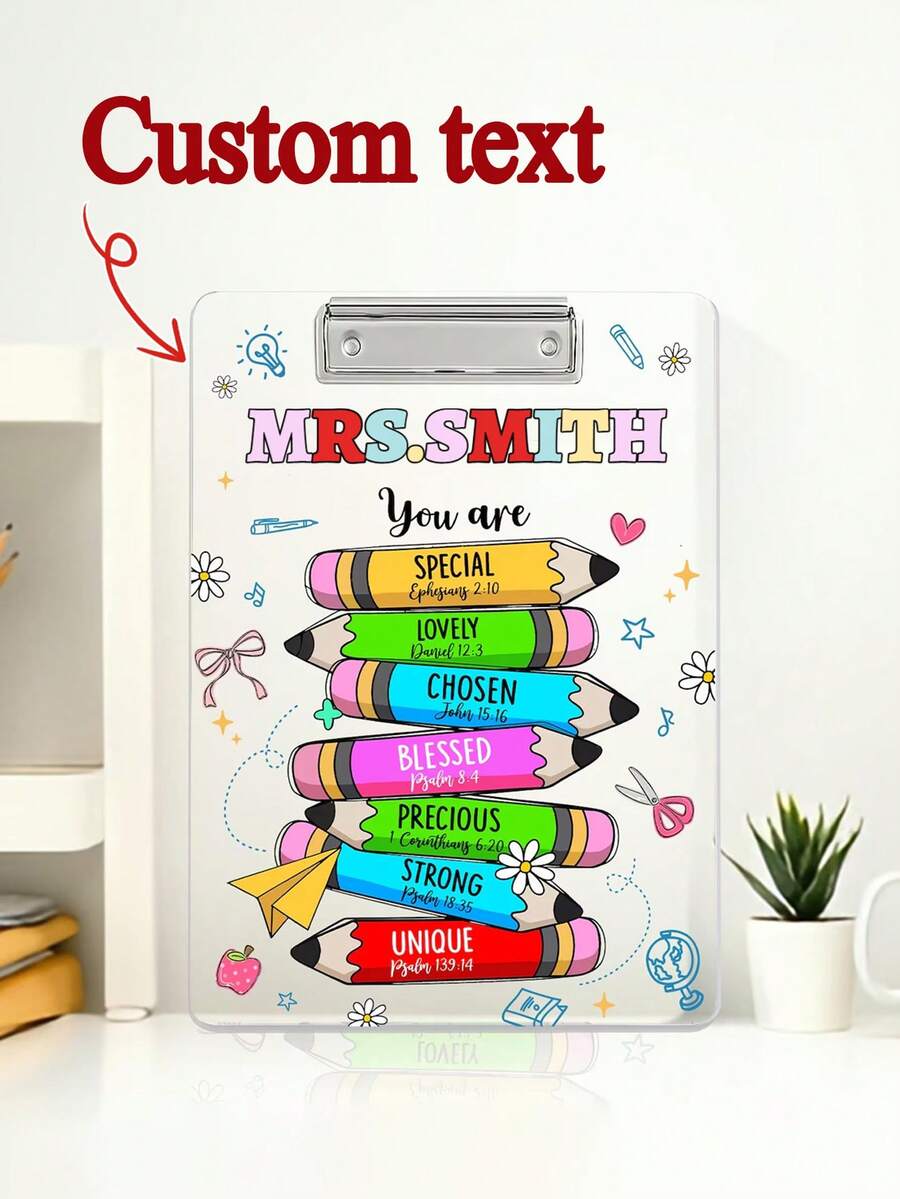 1pc Customized Teacher Pencil Clipboard, Personalized You Are Acrylic Clipboard With Teacher Name,Teacher Appreciation Gift,Back To School,Gift For Teacher - Multicolor - View 1