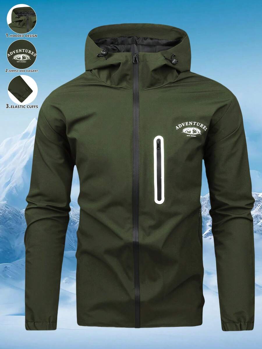 1 buc Jachetă de exterior cu glugă, rezistentă la vânt și impermeabilă pentru bărbați, haină funcțională pentru toamnă/iarnă