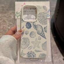 1pc Vintage Blue Seashell Pattern TPU Phone Case Compatible With Apple/ Phones,International Version, Not The Domestic Version - White - View 3
