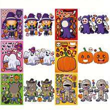 12/24pcs Halloween Stickers, Pumpkin, Witch, Bat, Werewolf, Skeleton, Ghost Stickers For DIY, Costume, Holiday Party Decoration