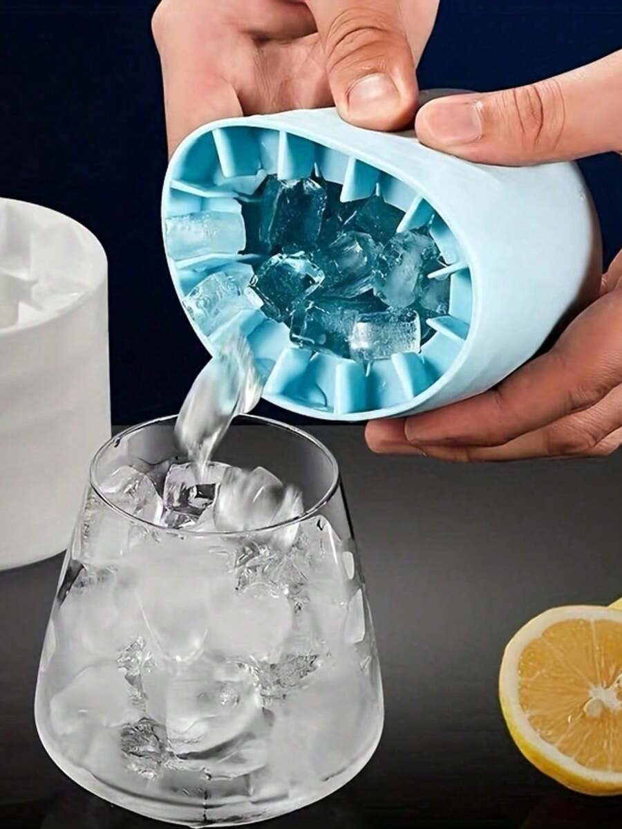 1个粉色硅胶便携式冰模，圆柱形3D冰块制作器，易脱模硅胶冰格，多层设计，简约桶形带盖，可重复使用，适用于家庭、酒吧、俱乐部和户外场所