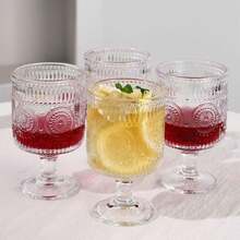Juego de 1/4/6 copas de vidrio vintage clásico con relieve, decoración floral, elegante cristalería para cóctel, vino, champán, jugo, soda, yogurt, fruta, apta para bar, restaurante, fiesta, cena, exteriores, hogar, hotel, apartamento, picnic