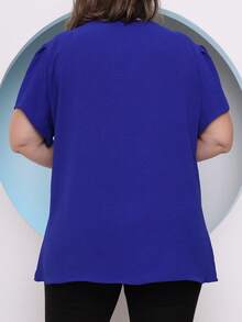 Smile Fashion Plus Size Blouse Short Sleeve Dune Fabric - Royal Blue - View 3