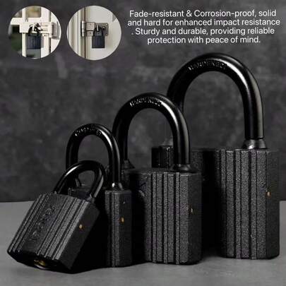 1 ổ khóa chịu lực cao kèm 3 chìa khóa - Lớp hoàn thiện mờ bền bỉ | Thiết kế chống nước và chống gỉ màu đen | Thích hợp cho nhà kho, cổng chính, chuồng trại, nhà kho, hàng rào, v.v.