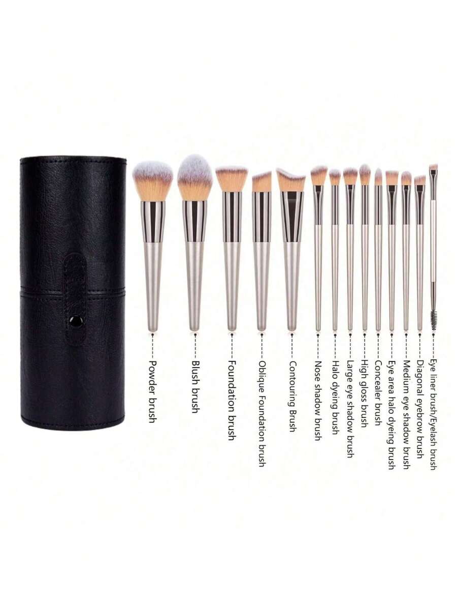 香槟金14系列化妆刷套装，专业舞蹈戏剧化妆刷套装，包含化妆刷、粉底刷、腮红刷、轮廓刷、平头刷、粉底化妆刷、火焰刷、鼻影刷、晕染刷、眼影刷、细节刷、遮瑕刷、唇刷、晕染刷、眼线刷、柔软刷毛，旅行化妆刷套装，旅行必备，情人节礼物，价格实惠，旅行化妆刷，女士礼物，化妆师，专业全套化妆工具 - 香檳色+圓筒盒 - 查看 1