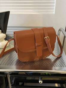 New Ladies Simple Retro Soft Surface Leather Saddle Crossbody Mini Small Bag - Brown - View 11