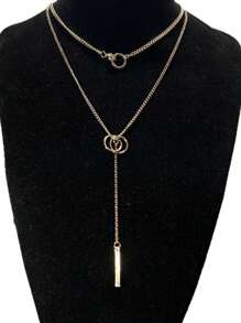 1 件金色水钻镶嵌圆形吊坠项链，适合日常佩戴