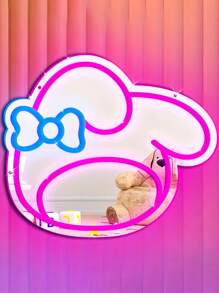 Sanrio 1pc Bedroom Wall Mirror Anime Melody Rabbit Neon Lights, Dressing Table, Dressing Room, Living Room, Hallway, Neon Lights, Mirror Strip Dimmable LED Light Strip, Home Bathroom Decoration, Dressing Light USB/Battery Powered LED Neon Lights, Pink Bedroom Wall Decoration, Suitable For Rooms, Valentine's Day Parties, Birthdays, Wedding Gifts, Home, Christmas Decoration, Giving To Girlfriends, Wives, Friends, Family, Lovers