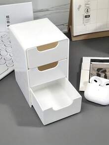 Mini Desktop Small Storage Box Furniture Office Organization Artifact Jewelry Lipstick Drawer Cosmetics Storage Box Space-Saving Plastic Desktop Storage Box With 3 Drawers For Cosmetics And Accessories For Women Storage Organizer Travel Essentials Back To School Dormitory Storage - White - View 1