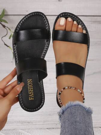 简约纯色平底凉鞋