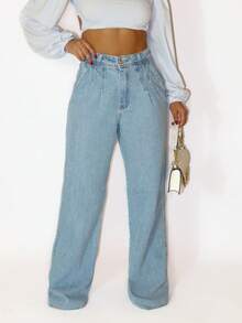 Kissmelady 8345 Women's Plain Wide Leg Pants Without Tears 8345 - 淺色水洗藍 - 查看 2